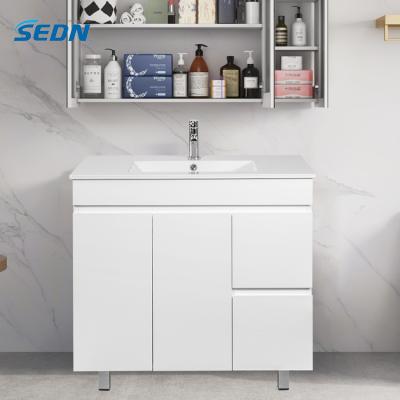 China Bevel-handle Finger Pull Professional Custom Made Furniture Support Floor Mount Modern Bathroom Cabinet for sale