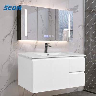 China Professional Quality Bevel-Handle Finger Pull Wall Mount Design Single Cabinet Sink Modern Bathroom Vanity for sale