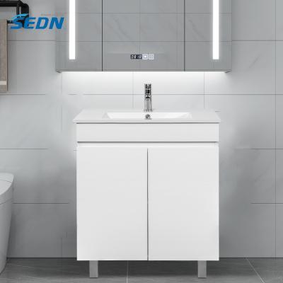 China Bevel-Handle Finger Pull Bath Furniture Professional Manufacturing Custom Floor Mount Modern Bathroom Vanity Cabinet for sale