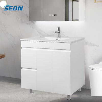 China Professional Custom Modern Bathroom Bevel-Handle Freestanding Finger Pull Floor Vanity Unit for sale