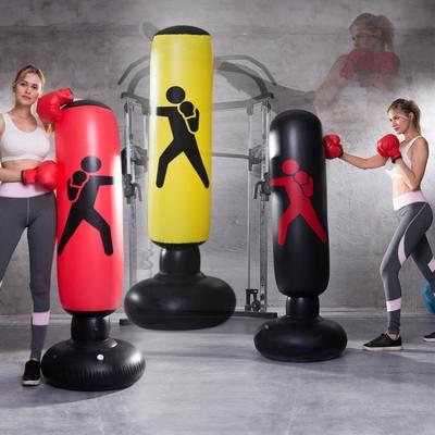 China Trainning Stress Boxing Release Forming Inflatable Sandbag And Glove Set, Inflatable Boxing Stand Set For Kids for sale