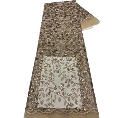 China Viable High Quality Fancy Gold Sequin Embroidery Gold Mesh African Lace Fabric For Formal Dress for sale