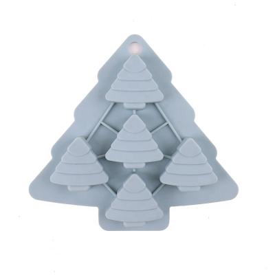 China Food grade 5 cavity holiday 3d christmas xms tree silicone ice cube tray disposable chocolate molds for sale