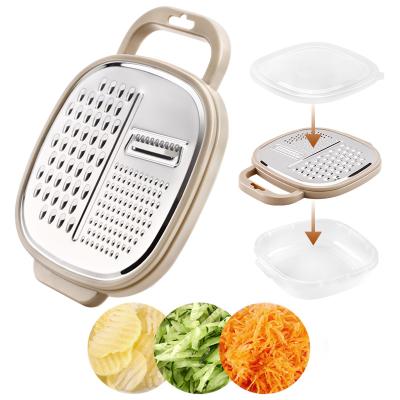 China Viable Kitchen Instruments 3 in 1 Multifunctional Manual Salad Vegetable Chopper Cutter Slicer with Container for sale