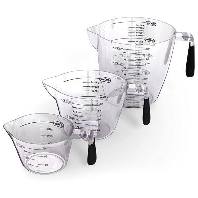 China Sustainable Kitchen Instruments 3 Pcs Plastic Clear Measuring Cup Set For Milk Coffee Tea With Handle for sale