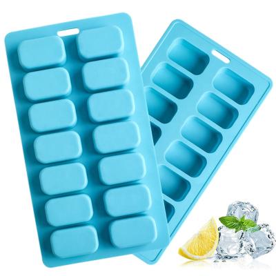 China Stocked 14 Cube Mini Easy Release Square Ice Cube Mold 2 Pack Silicone Ice Cube Trays With Lid And Bin for sale