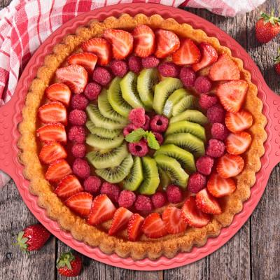 China Viable No Stick Round Silicone Microwavable Round Silicone Apple Fruit Meat Pizza Bread Terrines Baking Pans for sale