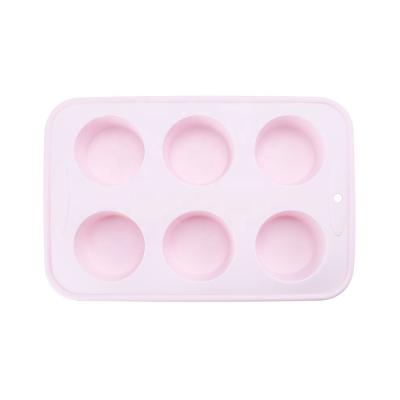 China Viable Children DIY Pink Cute Round Shape 6 Pieces Kitchen Baking Silicone Chocolate Cake Baking Molds for sale