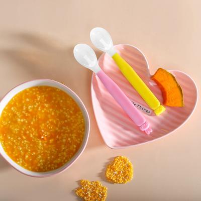 China Viable Bunny Bear Cartoon Toy Kids Silicone Cutlery Set Baby Toddler Yogurt Rice Soup Spoon for sale