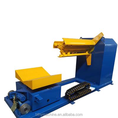 China Steel Coil Decoiler 5t Loading Colored Steel/Galvanized Coil Full Automatic Hydraulic Decoiler Uncoiler With Car for sale