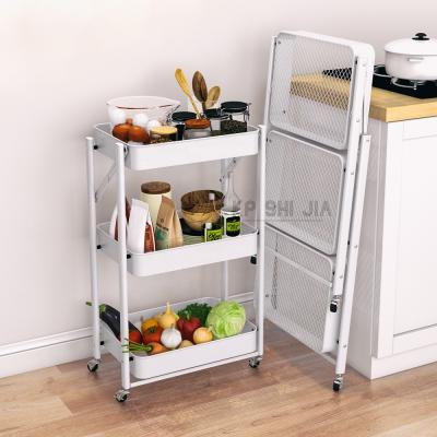 China 3 Tier Foldable Kitchen Storage Organizer Spice Jars With Knife Holders Metal Cabinet Shelf Rolling Cart Foldable For Serving Rack for sale