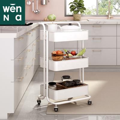 China Carbon Steel Universal Movable Storage 3 Tiers Steel Kitchen Trolley Cart for sale