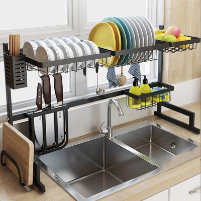 China Sustainable Standing Stainless Steel Shelf Rack Organizer Kitchen Storage Over Sink Dish Drying Rack for sale