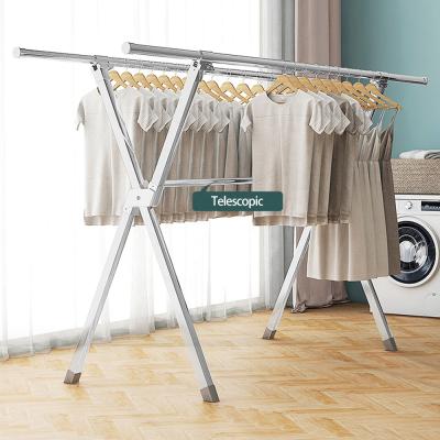 China Anti Aging Heavy Duty Stainless Steel Double Clothes Rail Garment Rack Cloth Drying Hanging Rack for sale