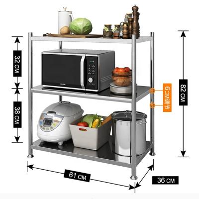 China Modern Commercial Adjustable 3 Tier Stainless Steel Kitchen Storage Shelf Kitchen Microwave Rack Cart for sale