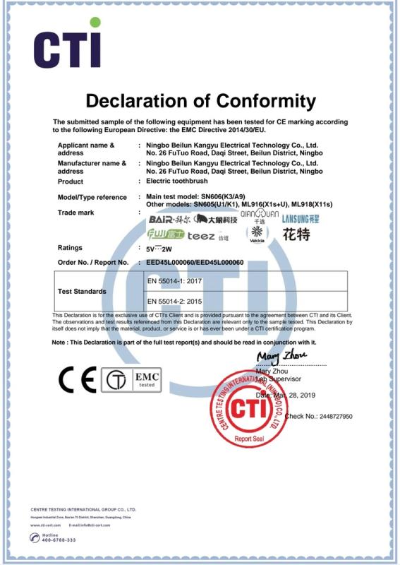 CE - Ningbo Beilun Kangyu Electrical Technology Co., Ltd.