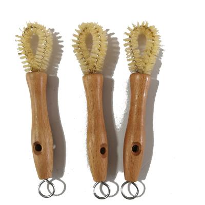 China Sustainable Ruisen Soda Stream Bottle Brush Natural Sisal And Wooden Handle Long Narrow Bottles Wash Scrubber Cleaning Brush for sale