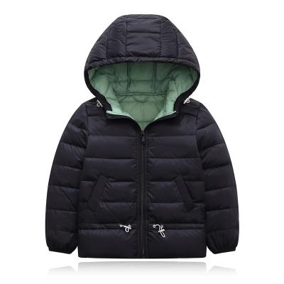 China Breathable Babies Black Hooded Down Jacket Children Winter Thick Warm Down Padded Coat With Hood for sale