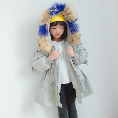 China New Style Breathable Korean Warm Mid Length Parka Style Kids Big Fur Collar Down Padded Coat For Girl And Boy for sale