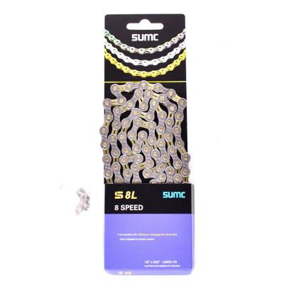 China SUMC 9 10 11 stainless steel mountain mtb road bicycle shift chain 8 ultra light 12 speed cavity gold chain 251g with missinglink M8000 M6000 for sale