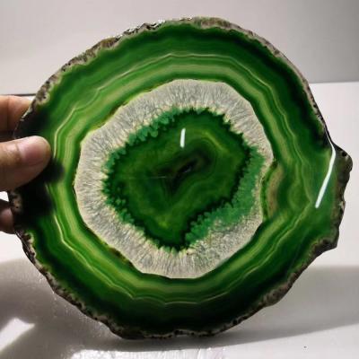 China China Wholesale Dyed Green Natural Agate Slices With Gold / Silver Plating Edge for sale