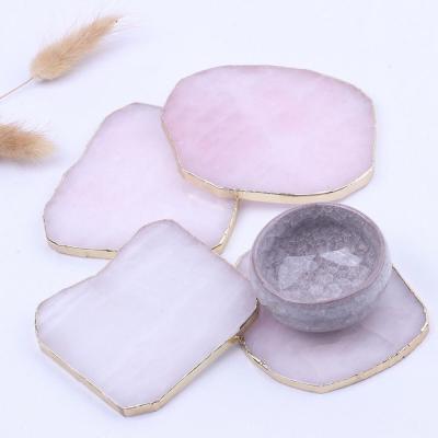 China Minimalist Wholesale Natural Gemstone Rose Quartz Crystal Slices for sale