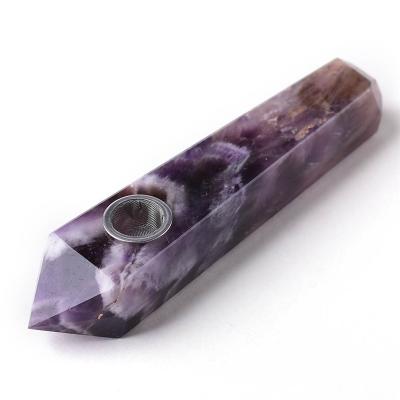 China Europe Natural Antique Quartz No Dreamy Amethyst Crystal Smoking Weed Split Pipes With Carburetor Hole for sale