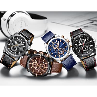 China Custom Chronograph Mini Focus logo men's quartz chronograph wristwatch with leather band for sale