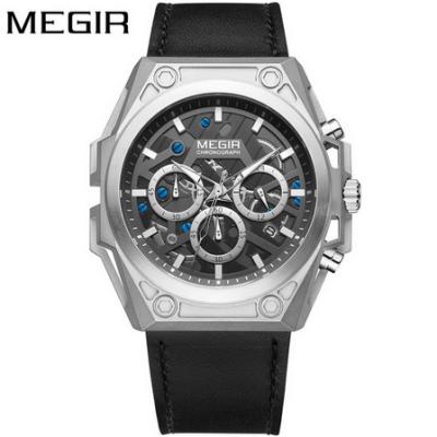 China MEGIR Automatic Date Men's Watches Top Luxury Brand Sports Watch Military Genuine Leather Chronograph Waterproof Quartz Relogio for sale