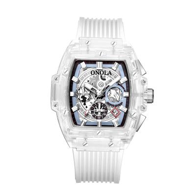 China New Onola Hot Sale Automatic Date Fashion 30M Chronograph Calendar Wrist Quartz White Men Waterproof Watches With Silicone Strap for sale