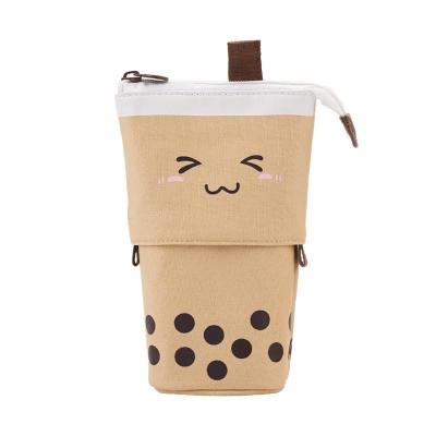 China Schools & Korean Creativity Cute Boba Pen Pencil Circle Stand Retractable Standing Telescopic Pop Up Foldable Stationery Case Milk Tea for sale