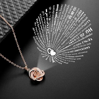 China Custom Made Jewelry Brass Valentine's Day XIXIA Necklace 100 Languages ​​Projection Pendant Necklace I Love You For Women for sale