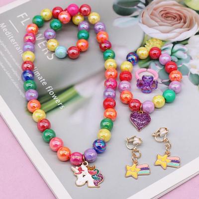 China Unicorn pearl gold plated cute acrylic flat faux pearl cute cartoon dropshipping tasty design hand made diy necklace for kids for sale