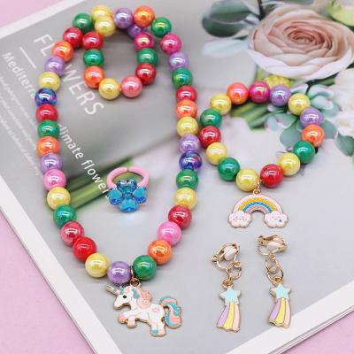 China Cute Custom Charm Making Cartoon Jewelry Drawing Cute Unicorn Acrylic Bracelet Bead Scarf Character DIY Necklace For Kids for sale