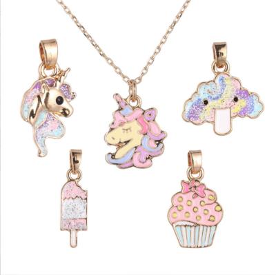 China Cute Custom Unicorn Initial Character Jewelry Craft Cartoon Stainless Steel Necklace Set Dangling Gold Girl Kids Cute for sale