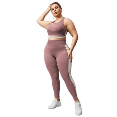 China Yoga Plus Two Piece High Waist Logo Spandex Workout Wear 2xl Breathable Custom Stretchy Active Bra Hip Lift Tight Leggings Sets Fitness Women for sale