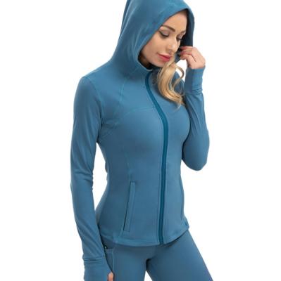 China Women's Fitness Long Sleeve T-shirts Fashion Breathable Yoga Zipper Hoodie Quick Dry Running Jackets for sale