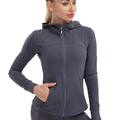 China 25% Spandex Women Yoga Jacket Gym Running Coat Breathable 75% Nylon Top Fitted Hoodie for sale