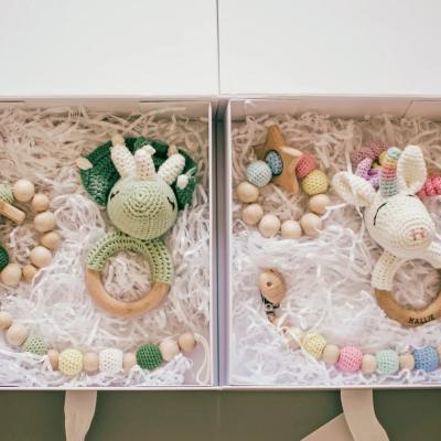 China Disposable Baby Crochet Rattle Set Gift Set New Baby Shower Personalized, Keepsake Box for sale