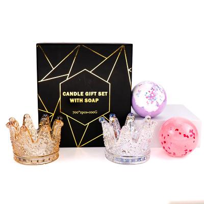 China Explosion Bath Ball Candle Base Cleaning Scented Box With Oil Bath Salt Ball Crown Tea Candle With Hand Gift Box for sale