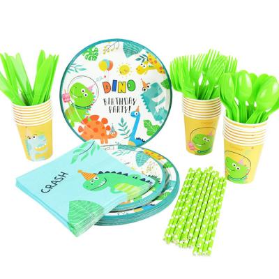 China Disposable Factory Customized Dinosaur Birthday Theme Baby Kids Party Tableware Set for sale