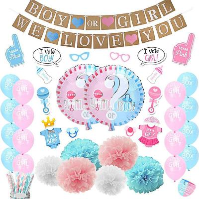 China Disposable Boy or Girl Baby Shower Decoration Gender Show Party Balloon Decoration Set for sale