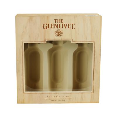 China Recyclable OEM Retro Three Pine Plywood Ex-factory Gift Custom Wine Boxes With Windows for sale