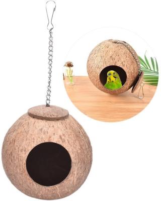 China Viable Natural Coconut Shell Bird Nest Hut Bed For Pet Parrot Parakeets Cage Habitat Decor Pet Hamster Nest Keep Warm for sale