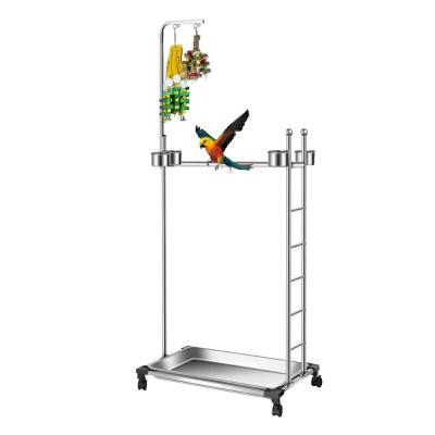 China Breathable Bird Parrot Stainless Steel Stand, Large Bird Rig Playstand Perch Training Stand with Feeding Bowls (Height - 57 inches) for sale