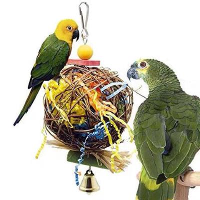 China Wholesale 2pcs Viable Forager Shredder Parrot Cage Hanging Sepaktakraw Bird Parrot Chewing Toys Bird Shredding Toys for sale