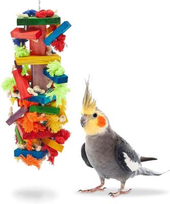 China Large Viable Bird Toy For Medium Parrots And Large Parrot Toys Gnawing Cage Accessories Molar Pendant Colored Wooden Block for sale