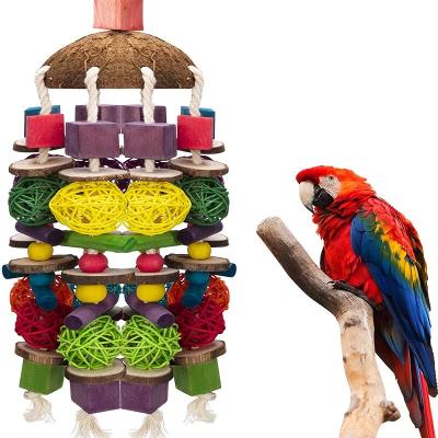 China Large Viable Bird Parrot Toys, Multicolor Wooden Blocks Bird Chewing Toy Parrot Cage Bite Toy for Macaws Cokatoos African Gray and L for sale