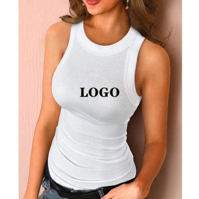 China Anti-pilling Vest 2021 Custom Amazon LOGO Ladies Sleeveless Shirt Rib Bodycon Workout Vest Tank Top For Women for sale