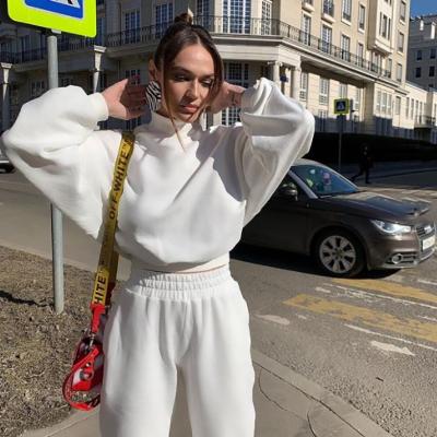 China 2021 Autumn Winter Women's Suits QUICK DRY Crop Top Elastic Waist Women Sweater Pants Two Piece Sets for sale